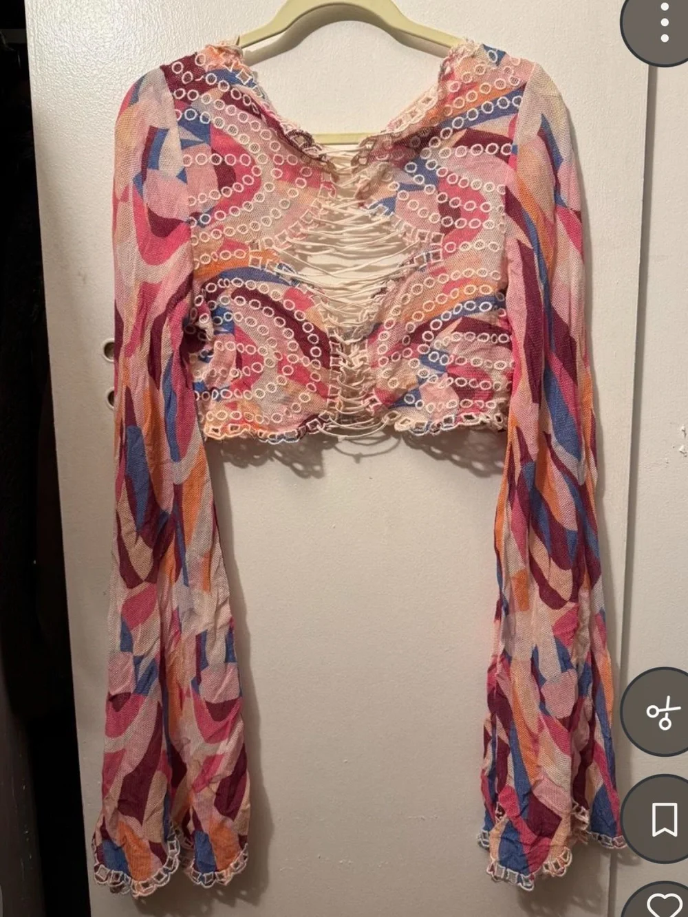Free People Pink Multi Eyelet Lace-Up Cropped Top